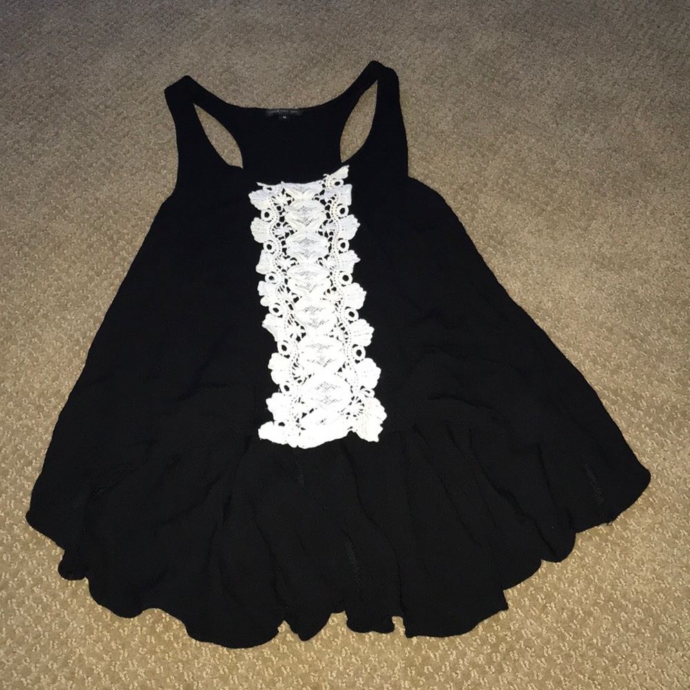 Hi-lo black tank with white lace